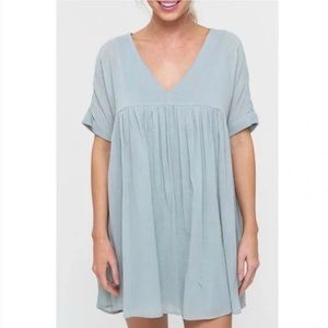 Light V-Neck Oversized Babydoll Tunic Mini Dress